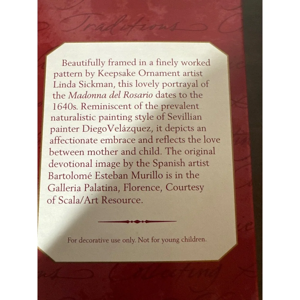 1997 Hallmark Keepsake Ornament Madonna del Rosario Murillo Gold QX6545